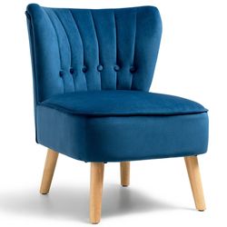 modern armless velvet accent chair with button tufted back and solid wood legs, upholstered decorative chair for bedroom