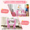 Kids Vanity Set Makeup Dressing Table and Chair with Mirror & Drawer, Pink Princess Beauty Play Set for Girls