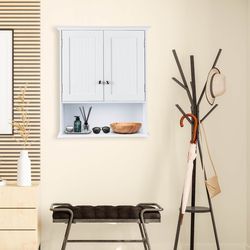 wall mount bathroom cabinet storage organizer with doors and shelves space-saving hanging cupboard for bathroom, kitchen