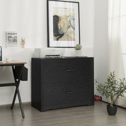 2-drawer lateral file cabinet with adjustable hanging bars for home office, black wood grain storage organizer