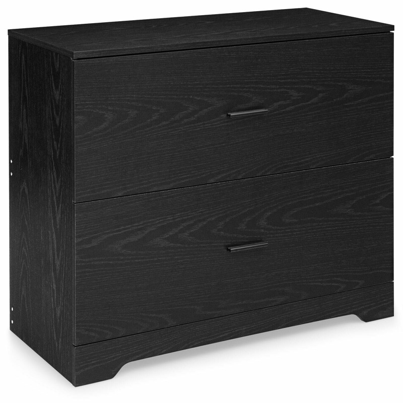 2-Drawer Lateral File Cabinet with Adjustable Hanging Bars for Home Office, Black Wood Grain Storage Organizer