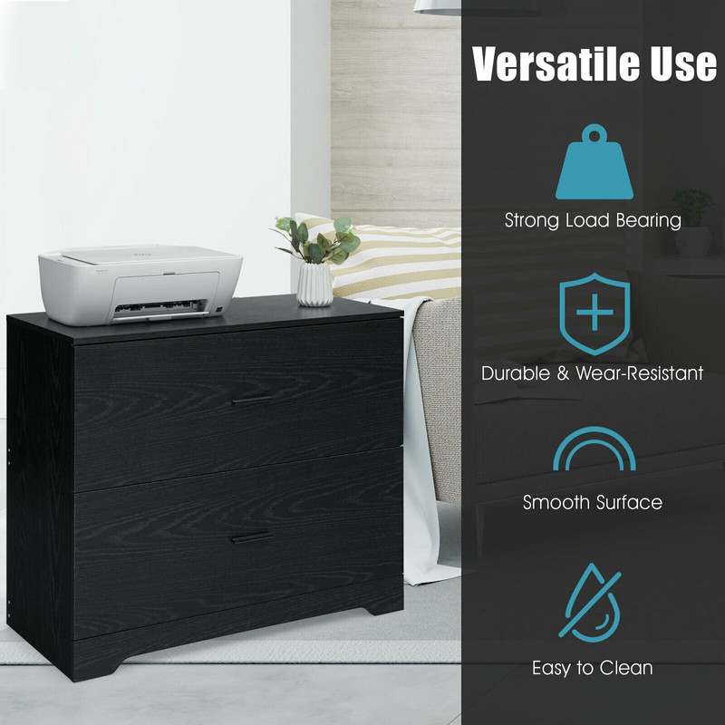 2-Drawer Lateral File Cabinet with Adjustable Hanging Bars for Home Office, Black Wood Grain Storage Organizer