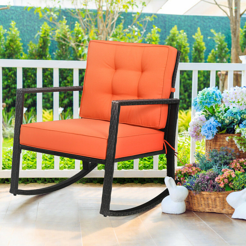 Outdoor Wicker Rocking Chair Glider with Cushions, Patio Rattan Rocker for Lawn, Porch & Backyard