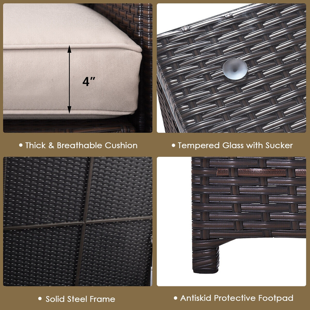4 Pieces Outdoor Patio Rattan Furniture Set with Loveseat, Coffee Table & Storage Box, All-Weather Wicker Seating