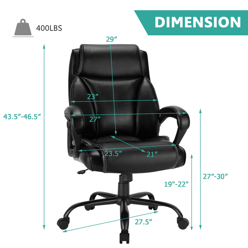 400 Pounds Big and Tall Adjustable High Back Leather Office Chair, Ergonomic Heavy Duty Executive Desk Chair for Home