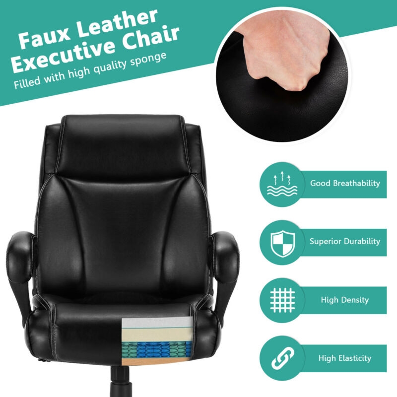 400 Pounds Big and Tall Adjustable High Back Leather Office Chair, Ergonomic Heavy Duty Executive Desk Chair for Home