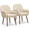 Set of 2 Fabric Upholstered Accent Chairs with Wooden Legs, Modern Linen Armchairs for Living Room, Bedroom, Dining Room
