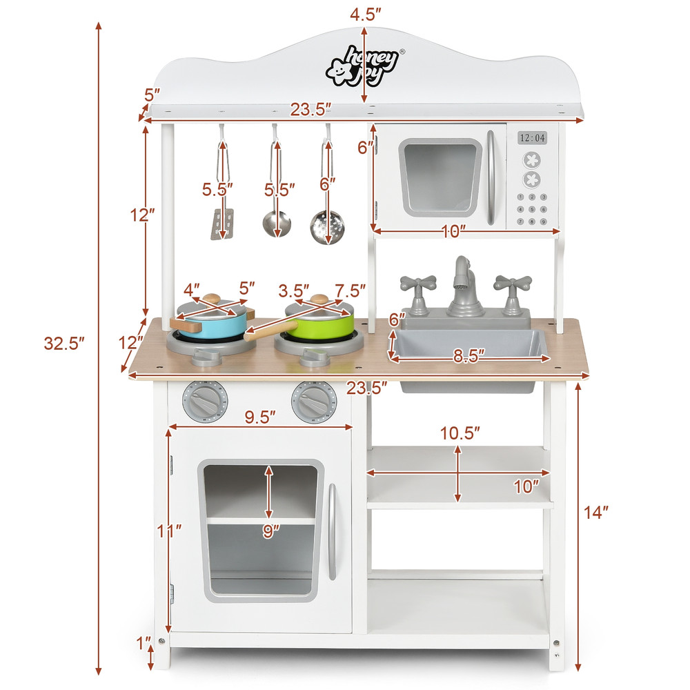 Wooden Pretend Play Kitchen Set for Kids with Accessories and Sink, Realistic Toy Stove, Storage Cabinet & Role Play