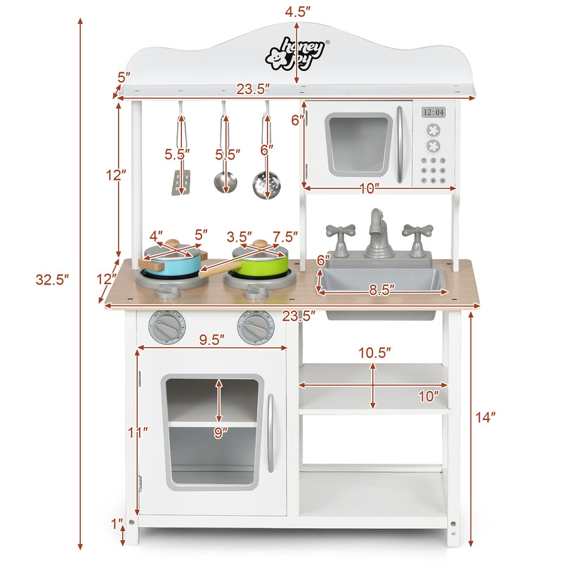 Wooden Pretend Play Kitchen Set for Kids with Accessories and Sink, Realistic Toy Stove, Storage Cabinet & Role Play