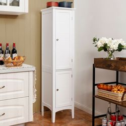 freestanding bathroom storage cabinet with shelves, tall narrow organizer for kitchen, living room & small spaces