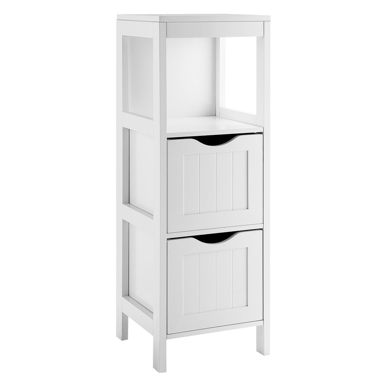 Freestanding Storage Cabinet with 2 Removable Drawers for Bathroom, Slim Floor Organizer with Open Shelf & Anti-Tip Safe