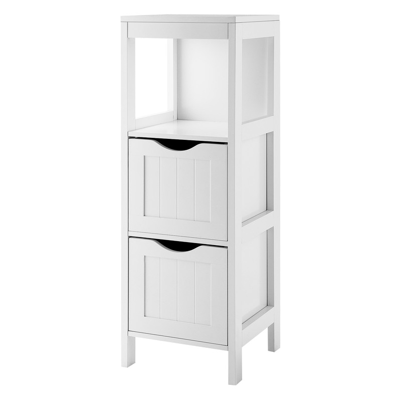 Freestanding Storage Cabinet with 2 Removable Drawers for Bathroom, Slim Floor Organizer with Open Shelf & Anti-Tip Safe