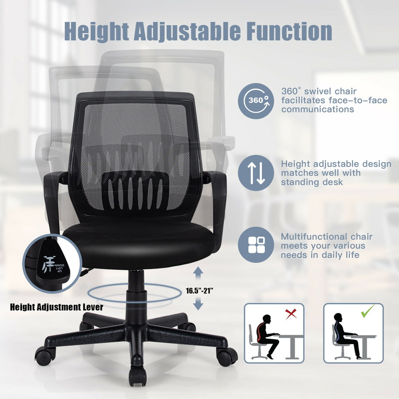 Mid-Back Mesh Height Adjustable Executive Chair with Lumbar Support, Ergonomic Swivel Office Chair for Home Desk