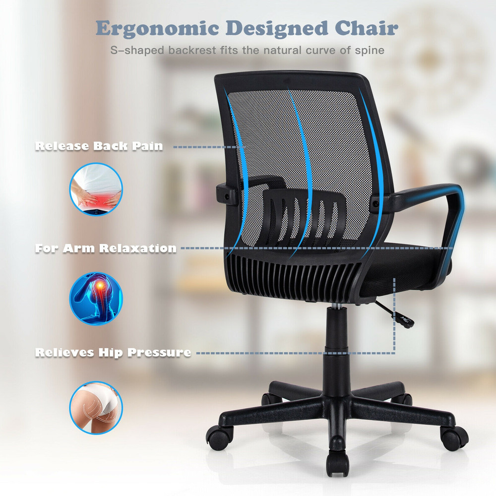 Mid-Back Mesh Height Adjustable Executive Chair with Lumbar Support, Ergonomic Swivel Office Chair for Home Desk