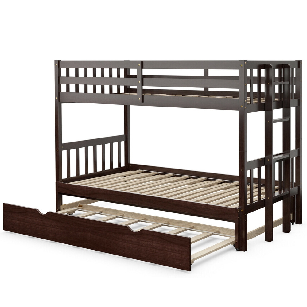 Twin Pull-Out Bunk Bed with Trundle & Wooden Ladder – Space-Saving 4-in-1 Convertible Design