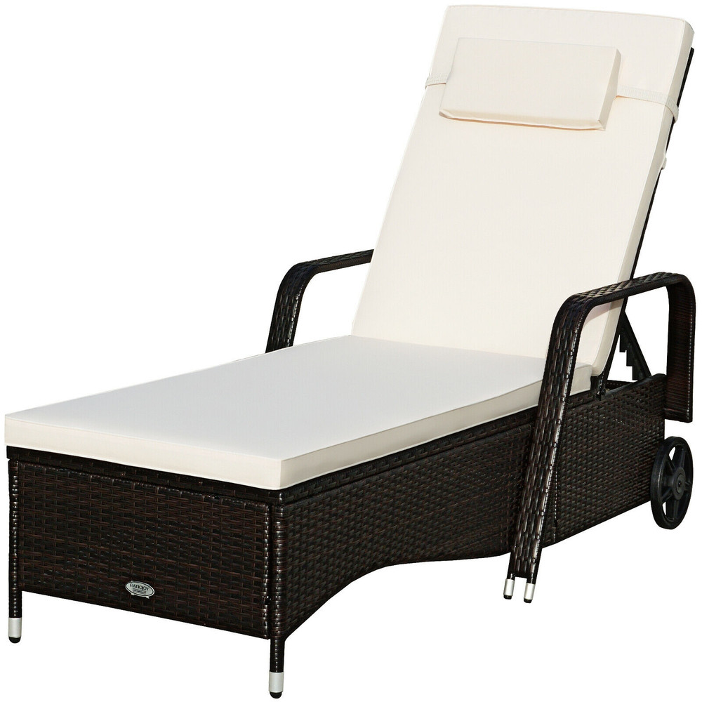 Patio Wicker Chaise Lounge Chair with Wheels – Adjustable Reclining Chair with Thick Cushions for Ultimate Comfort