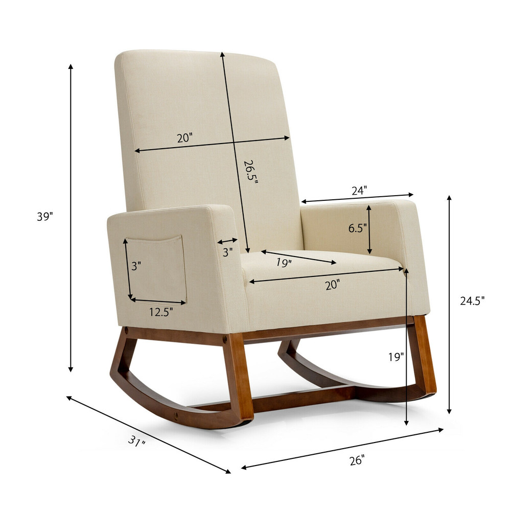 High Back Upholstered Lounge Armchair with Side Pocket – Gentle Rocking Chair for Ultimate Comfort