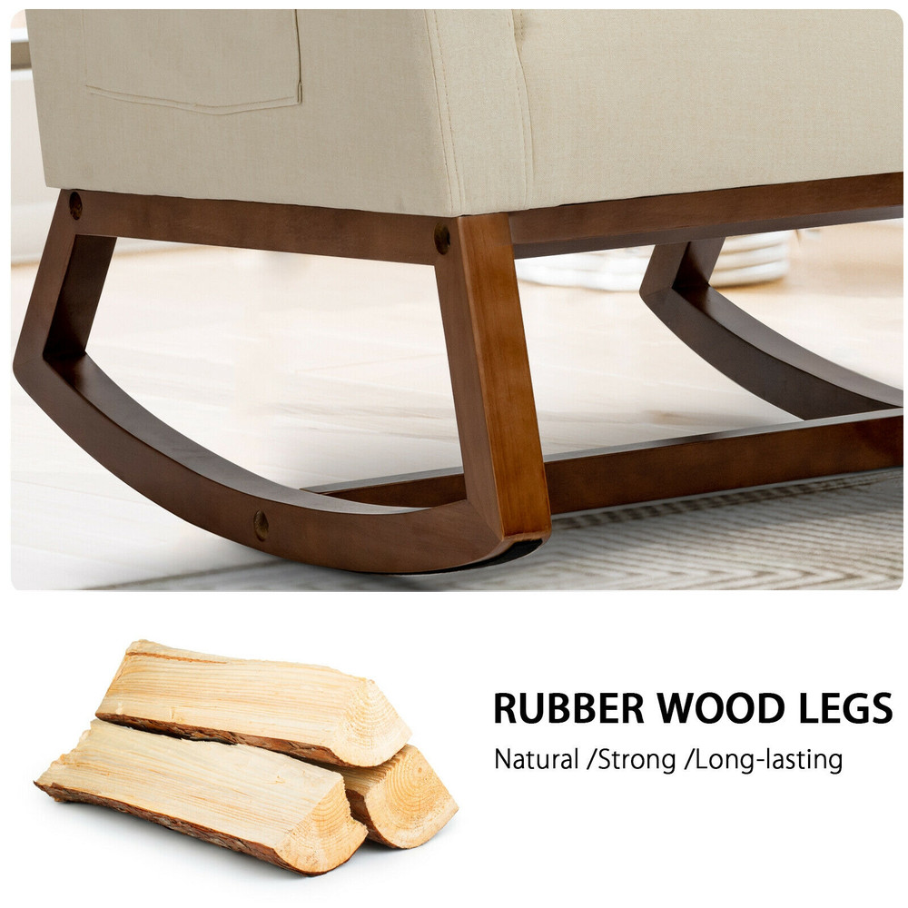 High Back Upholstered Lounge Armchair with Side Pocket – Gentle Rocking Chair for Ultimate Comfort