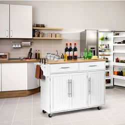 kitchen island cart with knife block & lockable castors – sturdy storage cart with adjustable shelves