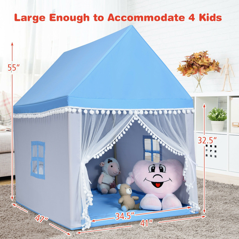 Large Kids Play Tent, Childrens Play Castle Fairy Tent with Mat Spacious Playhouse Gift