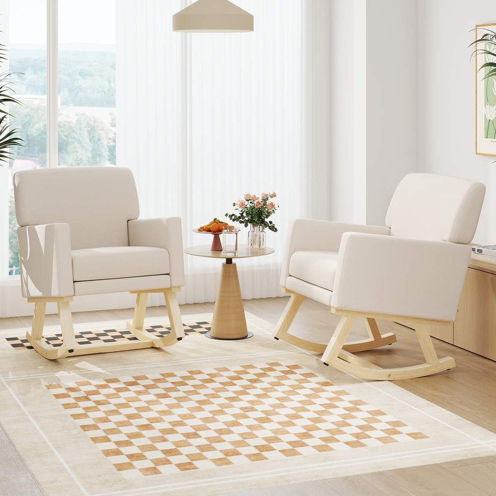 Stylish Upholstered Rocking Chair with Solid Wood Base – Indoor & Outdoor Comfort