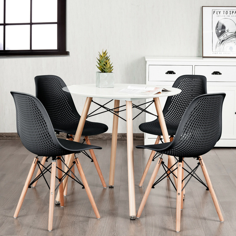 4-Piece Modern Plastic Hollow Chair Set with Wood Leg – Ergonomic & Stylish Dining Chairs