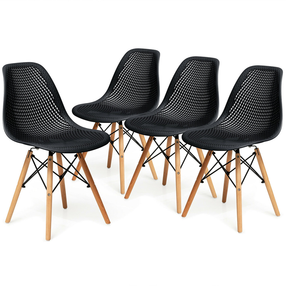 4-Piece Modern Plastic Hollow Chair Set with Wood Leg – Ergonomic & Stylish Dining Chairs