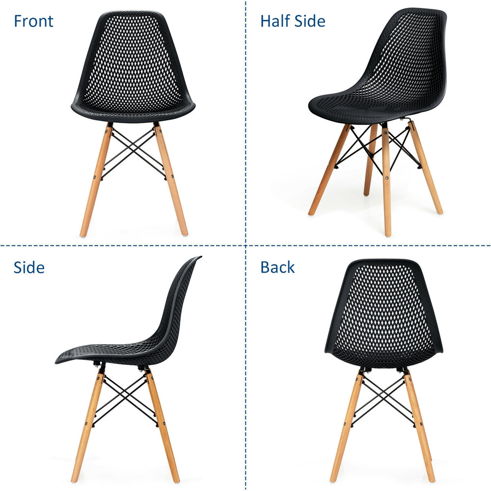 4-Piece Modern Plastic Hollow Chair Set with Wood Leg – Ergonomic & Stylish Dining Chairs