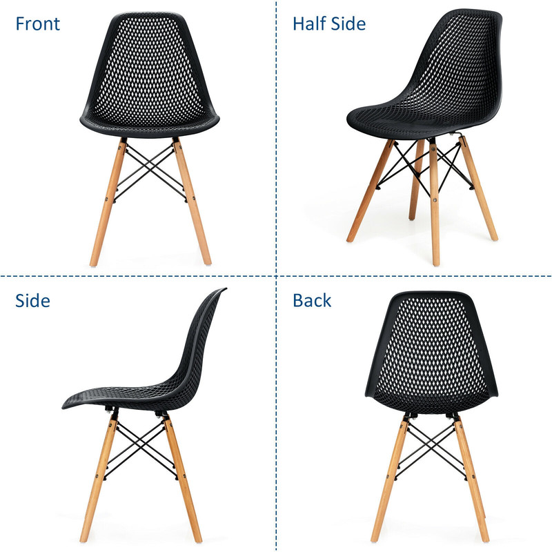 4-Piece Modern Plastic Hollow Chair Set with Wood Leg – Ergonomic & Stylish Dining Chairs