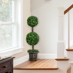 36 inch artificial double ball tree, uv-protected indoor & outdoor decor with realistic pe leaves