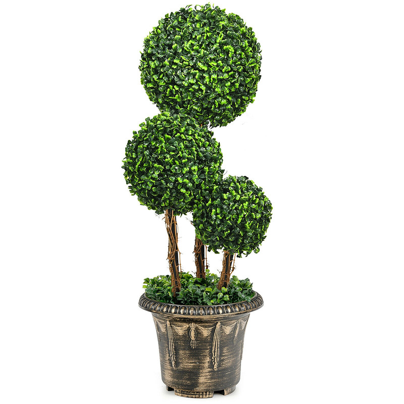 30 Inch Artificial Topiary Triple Ball Tree – UV Protected Indoor & Outdoor Decor with Realistic PE Leaves