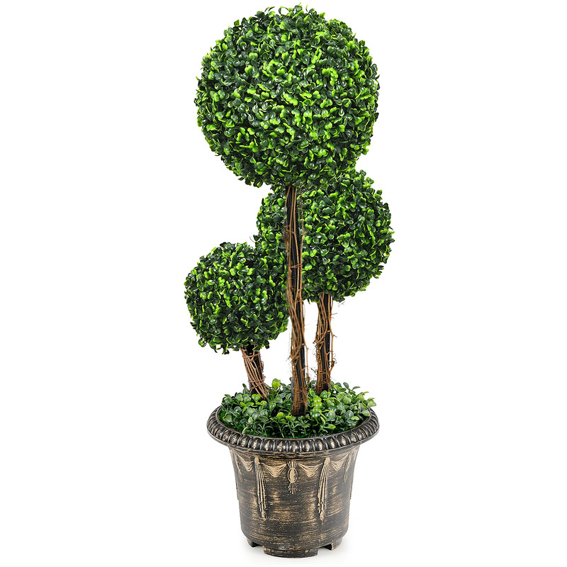 30 Inch Artificial Topiary Triple Ball Tree – UV Protected Indoor & Outdoor Decor with Realistic PE Leaves