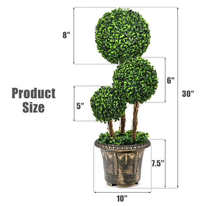 30 Inch Artificial Topiary Triple Ball Tree – UV Protected Indoor & Outdoor Decor with Realistic PE Leaves
