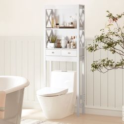 over the toilet storage rack tall with drawers, shelves & adjustable bottom bar, space-saving bathroom organizer