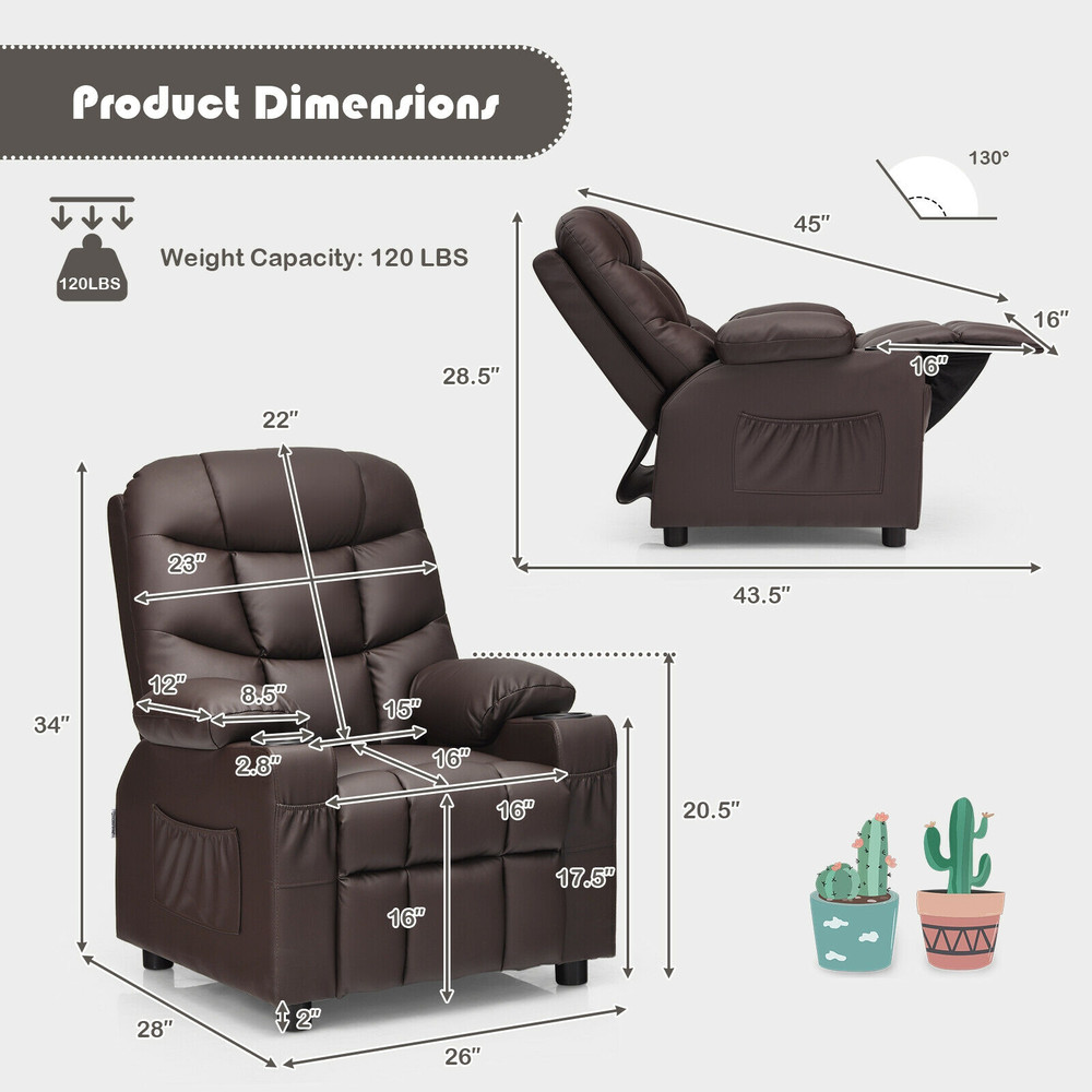 Premium Kids Recliner Chair With Cup Holder And Footrest PU Leather Toddler Lounger With Storage Po 6