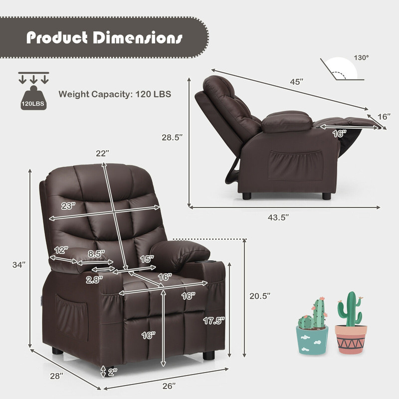 Premium Kids Recliner Chair With Cup Holder And Footrest PU Leather Toddler Lounger With Storage Po 6
