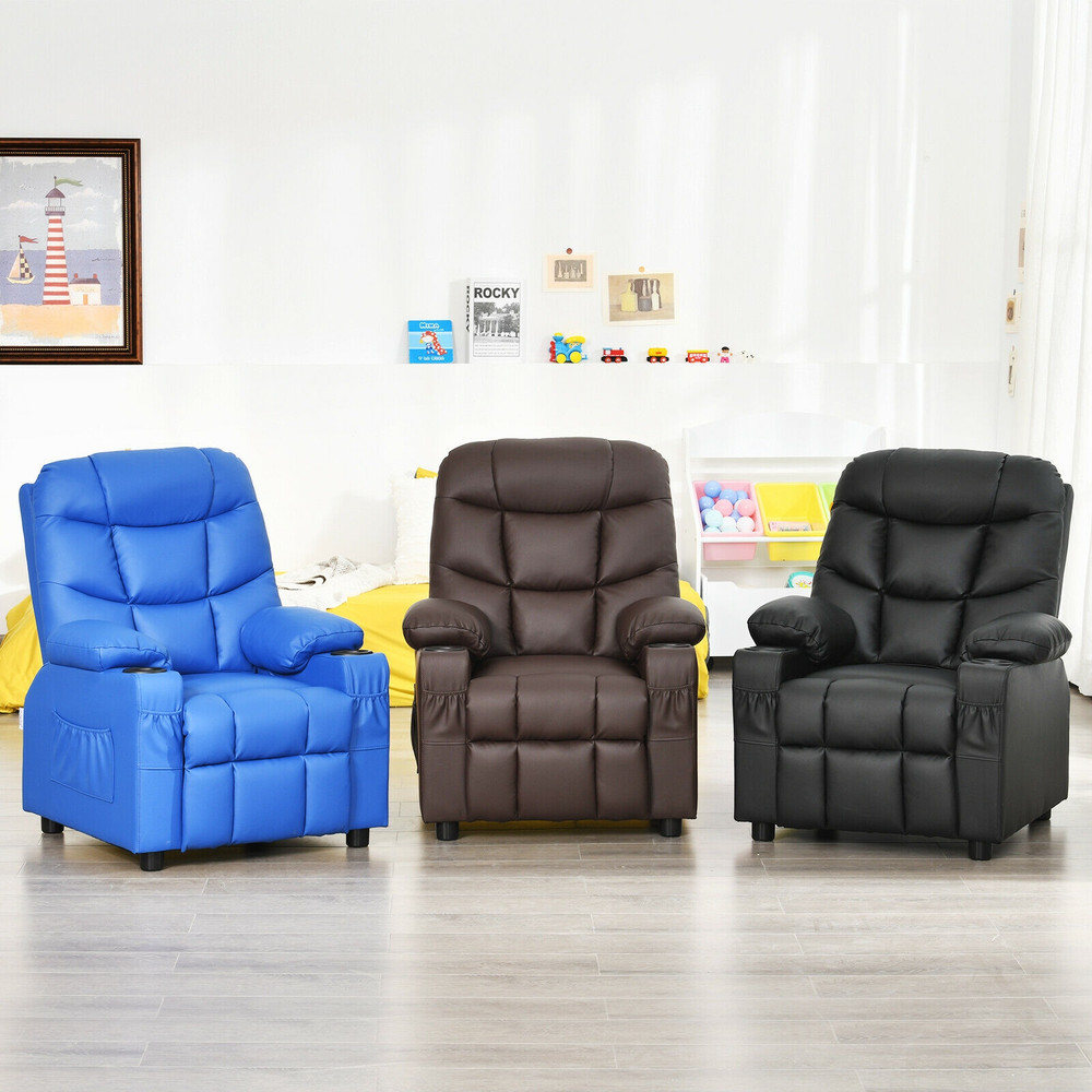 Premium Kids Recliner Chair With Cup Holder And Footrest PU Leather Toddler Lounger With Storage Po 7