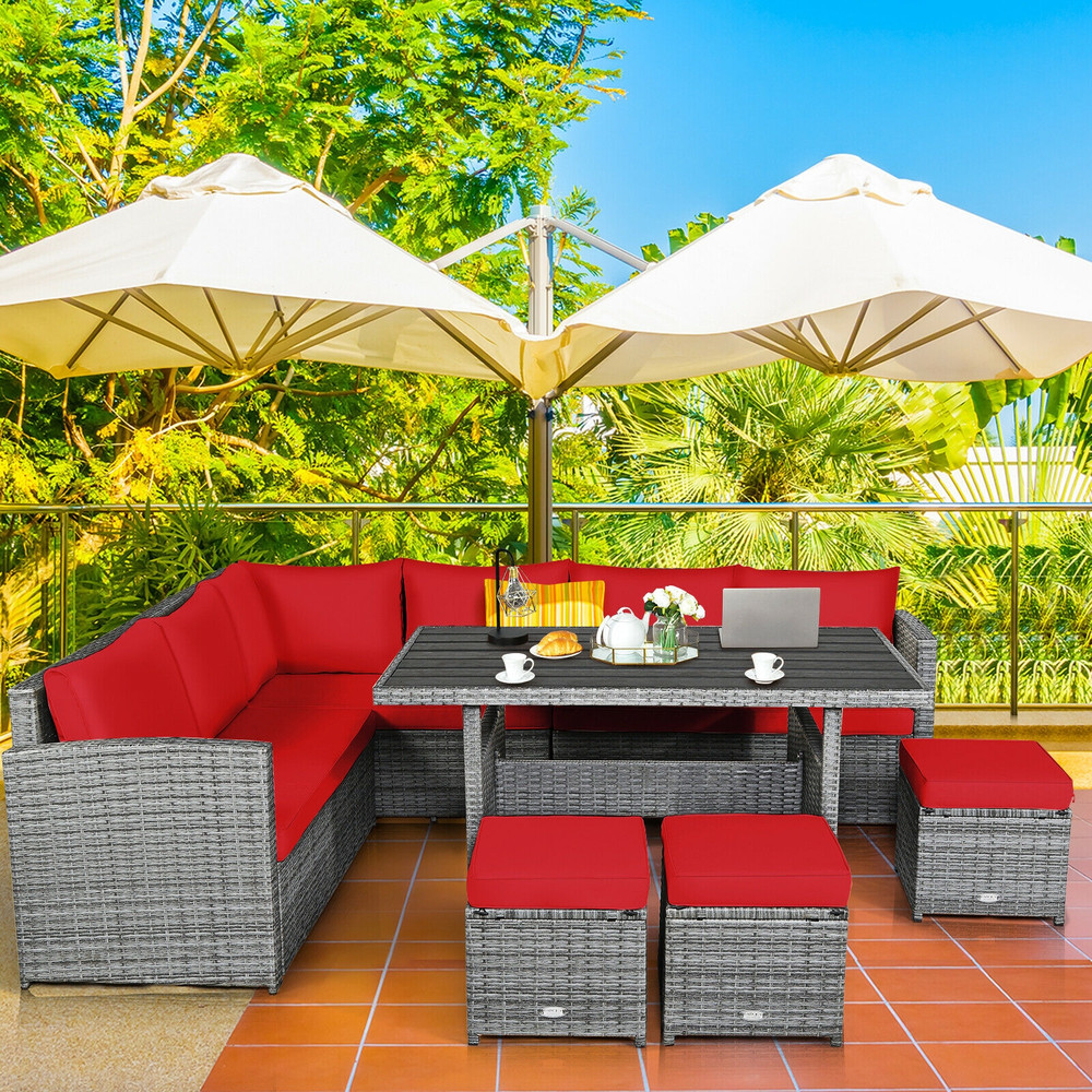 Outdoor Rattan Sectional Sofa Set With Dining Table WeatherResistant Wicker Patio Furniture For Bac 1