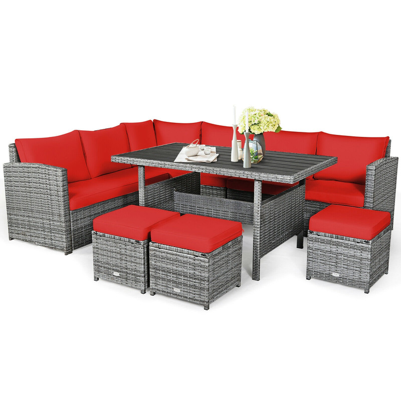 Outdoor Rattan Sectional Sofa Set With Dining Table WeatherResistant Wicker Patio Furniture For Bac 7