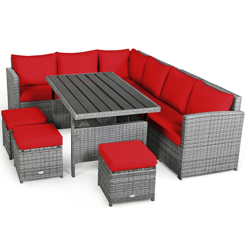 Outdoor Rattan Sectional Sofa Set With Dining Table WeatherResistant Wicker Patio Furniture For Bac 0