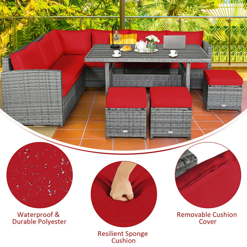 Outdoor Rattan Sectional Sofa Set With Dining Table WeatherResistant Wicker Patio Furniture For Bac 4