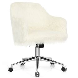modern fluffy faux fur vanity office chair for teens girls, adjustable swivel desk chair with armrests & wheels