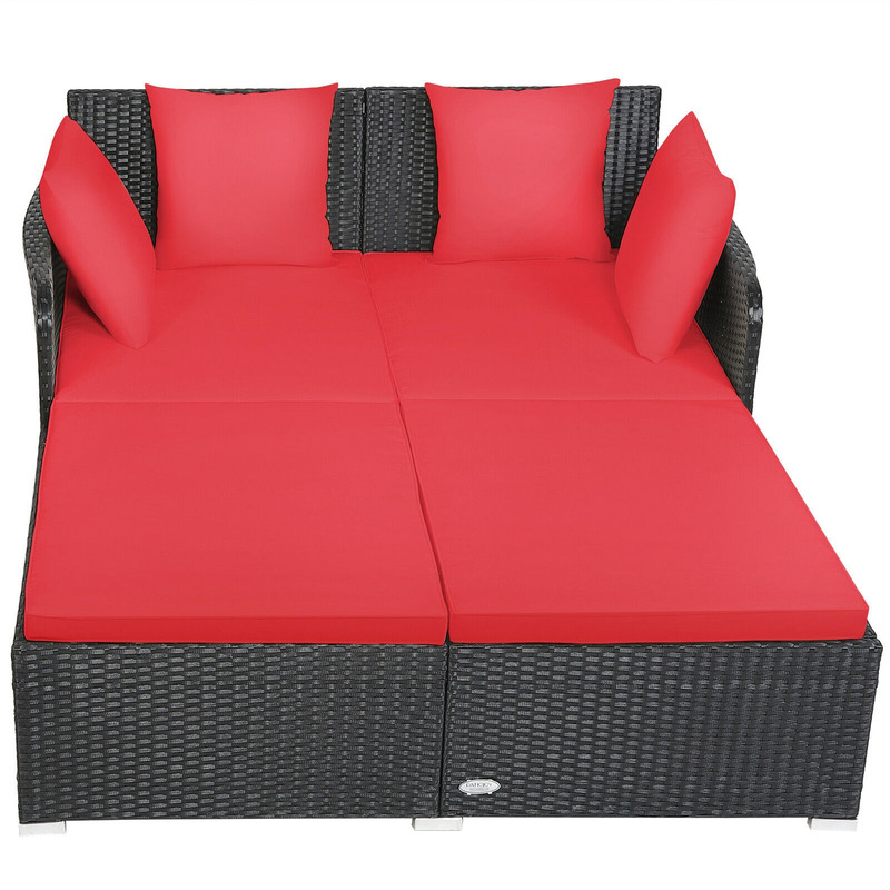 Luxury Red Outdoor Rattan Daybed With Cushions Pillows Spacious Patio Lounge Sofa For Backyard Po 4