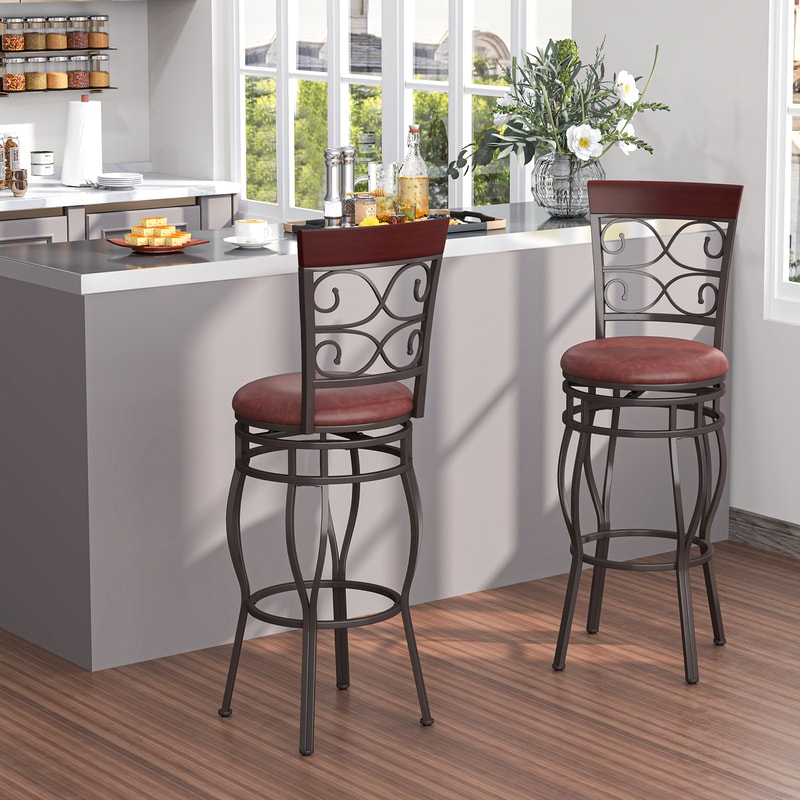 Set Of Bar Stool With Backrest And Footrest Durable 360 Swivel Bar Stools With Ergonomic Footrest F 2