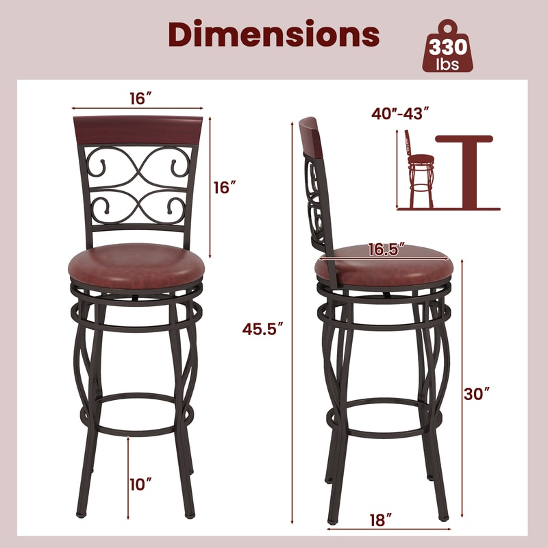 Set Of Bar Stool With Backrest And Footrest Durable 360 Swivel Bar Stools With Ergonomic Footrest F 7