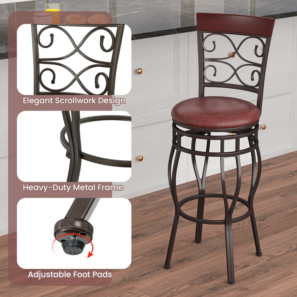 Set Of Bar Stool With Backrest And Footrest Durable 360 Swivel Bar Stools With Ergonomic Footrest F 6