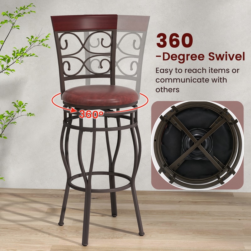 Set Of Bar Stool With Backrest And Footrest Durable 360 Swivel Bar Stools With Ergonomic Footrest F 3