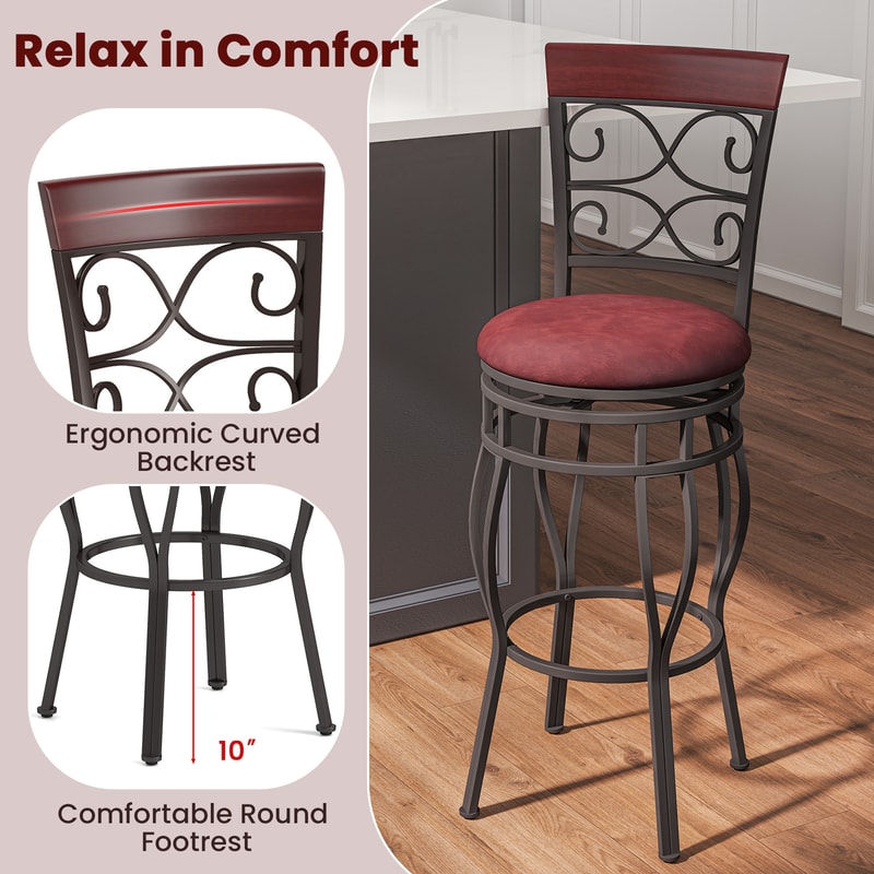 Set Of Bar Stool With Backrest And Footrest Durable 360 Swivel Bar Stools With Ergonomic Footrest F 4