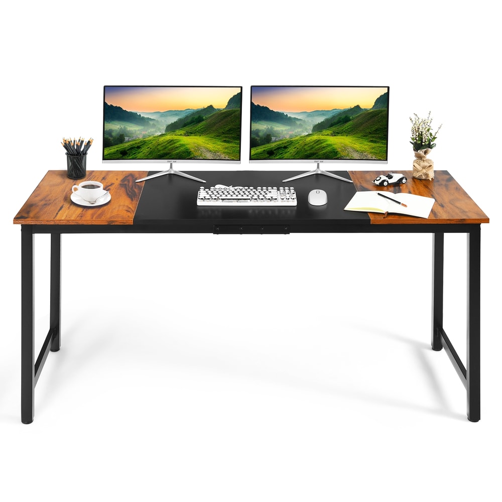 Modern Splice Computer Desk With Heavy Duty Steel Frame Large Writing Table For Home Office Study O 7