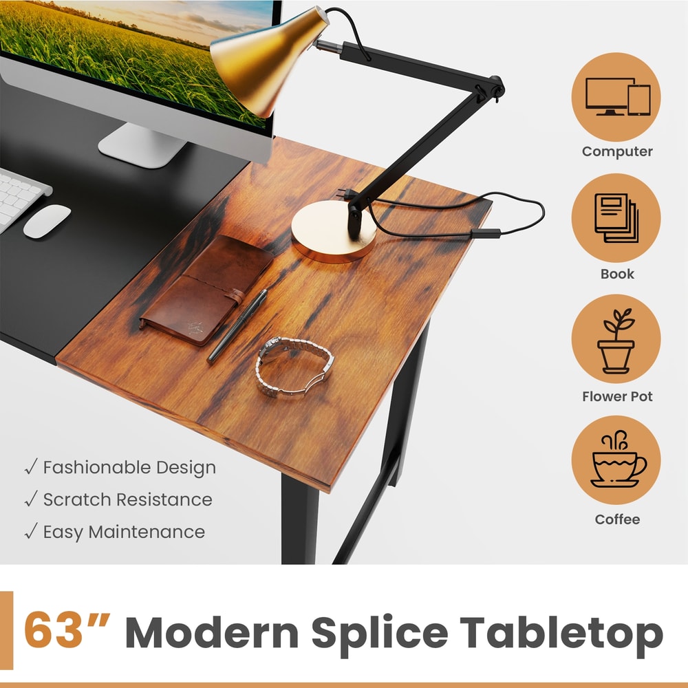 Modern Splice Computer Desk With Heavy Duty Steel Frame Large Writing Table For Home Office Study O 4